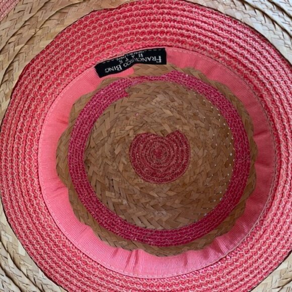 FRANCESCO BING Woven Straw Pink Tan Italian Hat Vintage main image 10